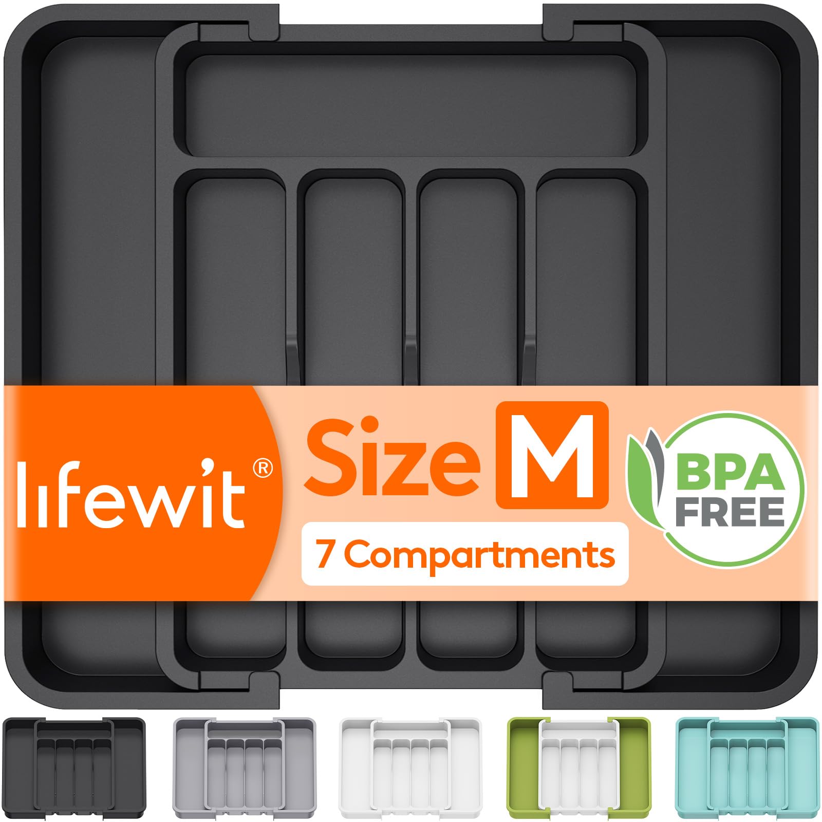 Photo 1 of Lifewit Silverware Drawer Organizer, Expandable BPA Free Utensil Tray for Kitchen, Adjustable Flatware and Cutlery Holder for Spoons Forks Knives, Plastic Kitchen Organizers and Storage, Black