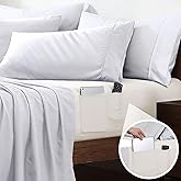 Cathay Home Twin XL Double-Sided Organizer Pocket Fitted Smart Sheet - Double Brushed Ultra Soft – Wrinkle & Fade Resistant - 14" Deep Pocket Fitted Sheet (Coconut Milk, Twin XL)