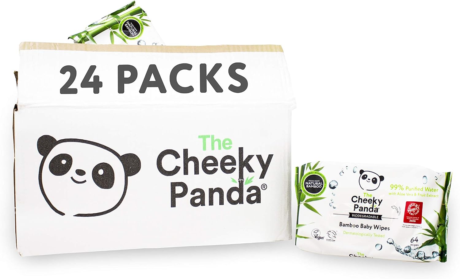 The Cheeky Panda, Bamboo Baby Wipes,White, Unscented,64 counts (Pack of 24), 60 count (Pack of 24)
