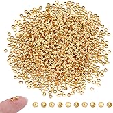 UNICRAFTALE 1000Pcs Golden Round Crimp Beads Rondelle Spacer Beads Tiny Crimps Metal Bead Findings for DIY Bracelet Necklace Jewelry Making Hole 2mm