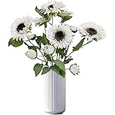 ATFL Fake Sunflowers,6Pcs Artificial Sunflowers Home Decor,White Sunflowers Aritificial Flowers for Wedding Garden Vase Birthday Party Decor (6, White)