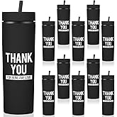 Rtteri 10 Pcs Thank You Cups Employee Appreciation Gifts 16oz Plastic Reusable Skinny Tumblers with Lids and Straws for Social Worker Coworker Volunteer Staff Teacher(Black,Awesome)