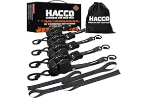 Haccoplanet Retractable Ratchet Straps 1763lb Break Strength, Heavy Duty 1” Auto Retract Tie Down Ratchet Straps Upgraded Controlled Retraction Ratchet Strap for Trailer, Motorcycle, ATV (10FT-4PK)