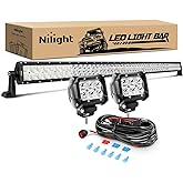 Nilight - ZH023 52Inch Spot Flood Combo Led Light Bar 2PCS 4Inch 18W Spot LED Fog Lights With Off Road Wiring Harness- 3 Leads, 2 Years Warranty