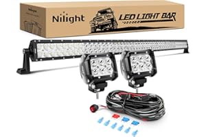 Nilight - ZH023 52Inch Spot Flood Combo Led Light Bar 2PCS 4Inch 18W Spot LED Fog Lights With Off Road Wiring Harness- 3 Leads, 2 Years Warranty
