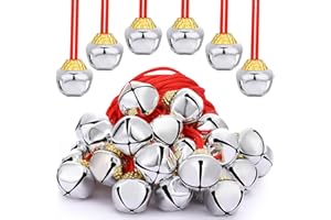 Gejoy 24 Pieces Christmas Jingle Bell Necklaces Bulk Large Bell Necklaces for Craft Holiday Party Supplies(Silver)