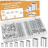zDwfDc 285PCS 8 Sizes Aluminum Crimping Loop Sleeve Cable Crimps, 3/64'' 1/16'' 5/64'' 3/32'' 1/8'' 5/32'' 3/16'' 1/4'' Cable Ferrules Kit DD042