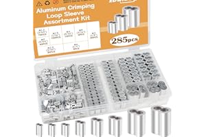 zDwfDc 285PCS 8 Sizes Aluminum Crimping Loop Sleeve Cable Crimps, 3/64'' 1/16'' 5/64'' 3/32'' 1/8'' 5/32'' 3/16'' 1/4'' Cable Ferrules Kit DD042