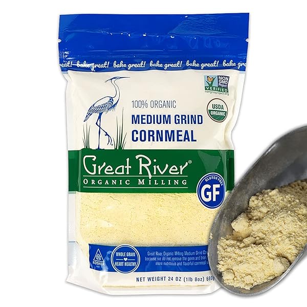 GREAT RIVER ORGANIC MILLING, SPECAILTY FLOUR, MEDIUM GRIND CORN MEAL, STONE GROUND, ORGANIC, NON-GMO, 24 OUNCES (PACK OF 4)