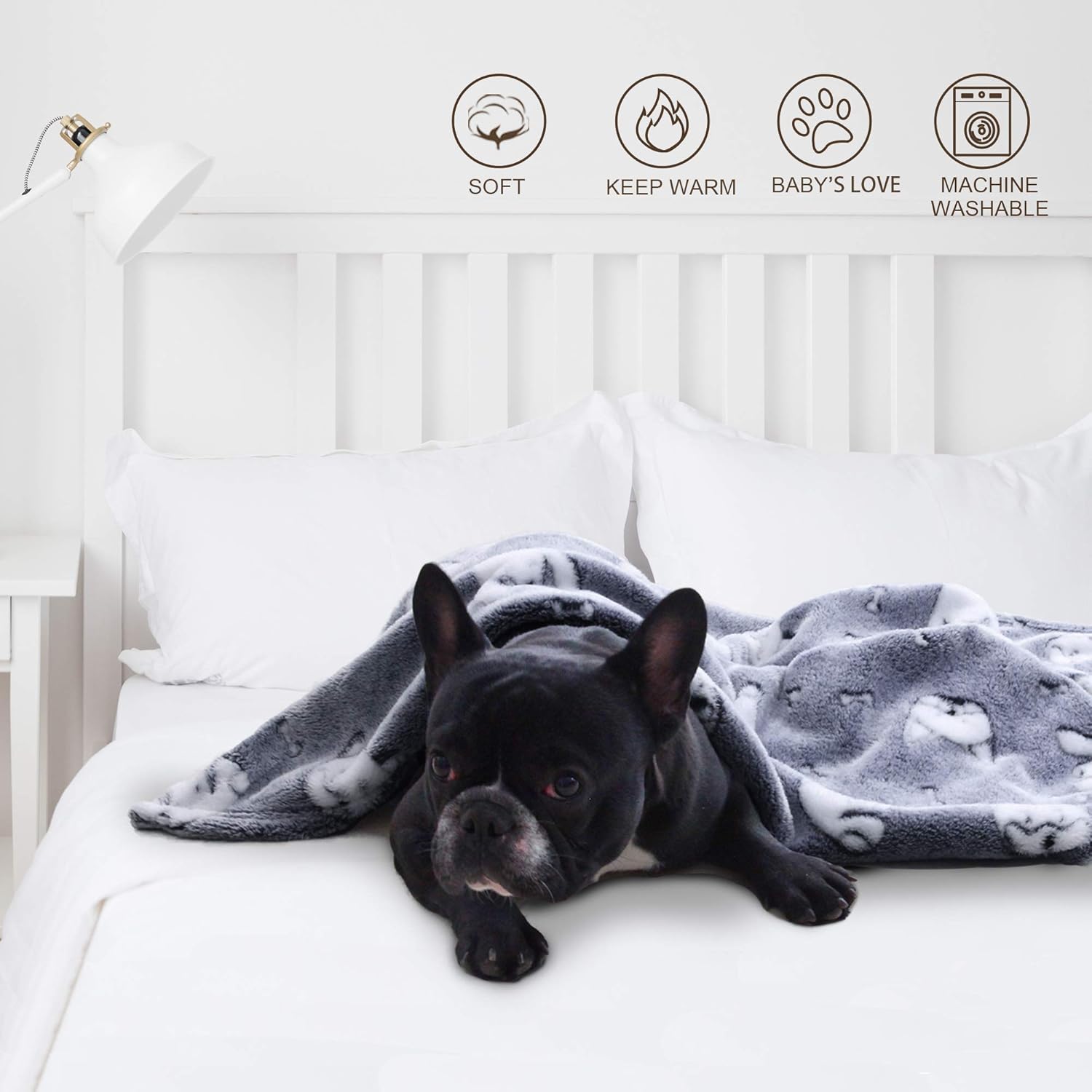 Patas Lague Extra Soft Flannel Cat/ Dog Blanket for Couch ,Plush Pet Throw Blanket with Cute Print Design (Navy Grey, 50 x 60inch): Kitchen & Dining