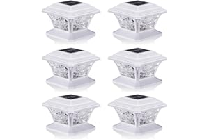 AEFRELEOHT Solar Post Cap Lights, Warm White & RGB Automatic Cycling & Fixed RGB Color, 9 Colors to Choose, 20 Lumens lP65 Waterproof Fit 3x3 3.5x3.5 4x4 4.5x4.5 5x5 Wood Post Lights White (6 Pack)