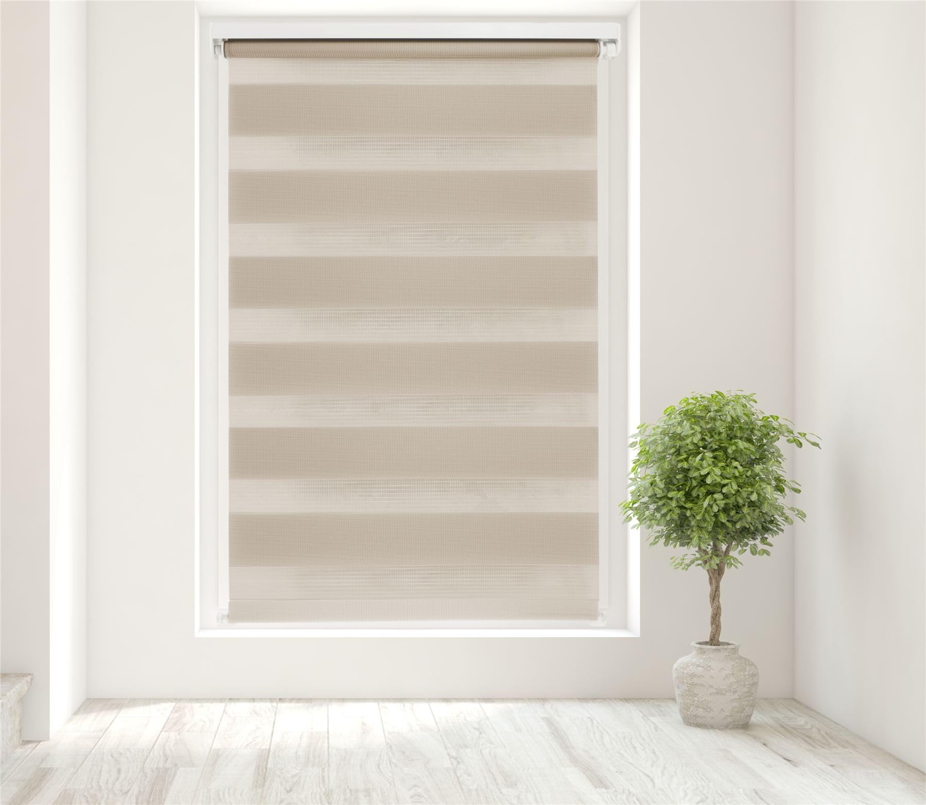 Caecus Taupe Day and Night Zebra Roller Blind Dual Layer Fabric Aluminium Rail Easy Fit Home Office Bedroom Kids Room Easy Fit 40cm Width x 160cm Drop — image 1