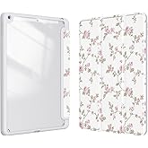 Xkladz Case for iPad 9th / 8th / 7th Generation (2021/2020/2019) 10.2 inch, Case with Pencil Holder, Stand Clear Back Cover Cute Cool Design for Women Girls, Auto Sleep/Wake, Pink Flower