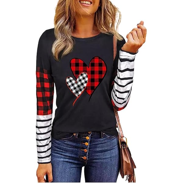 Women's St. Patrick's Day Shirt - Funny Plaid Leopard Shamrock Graphic Long Sleeve Top