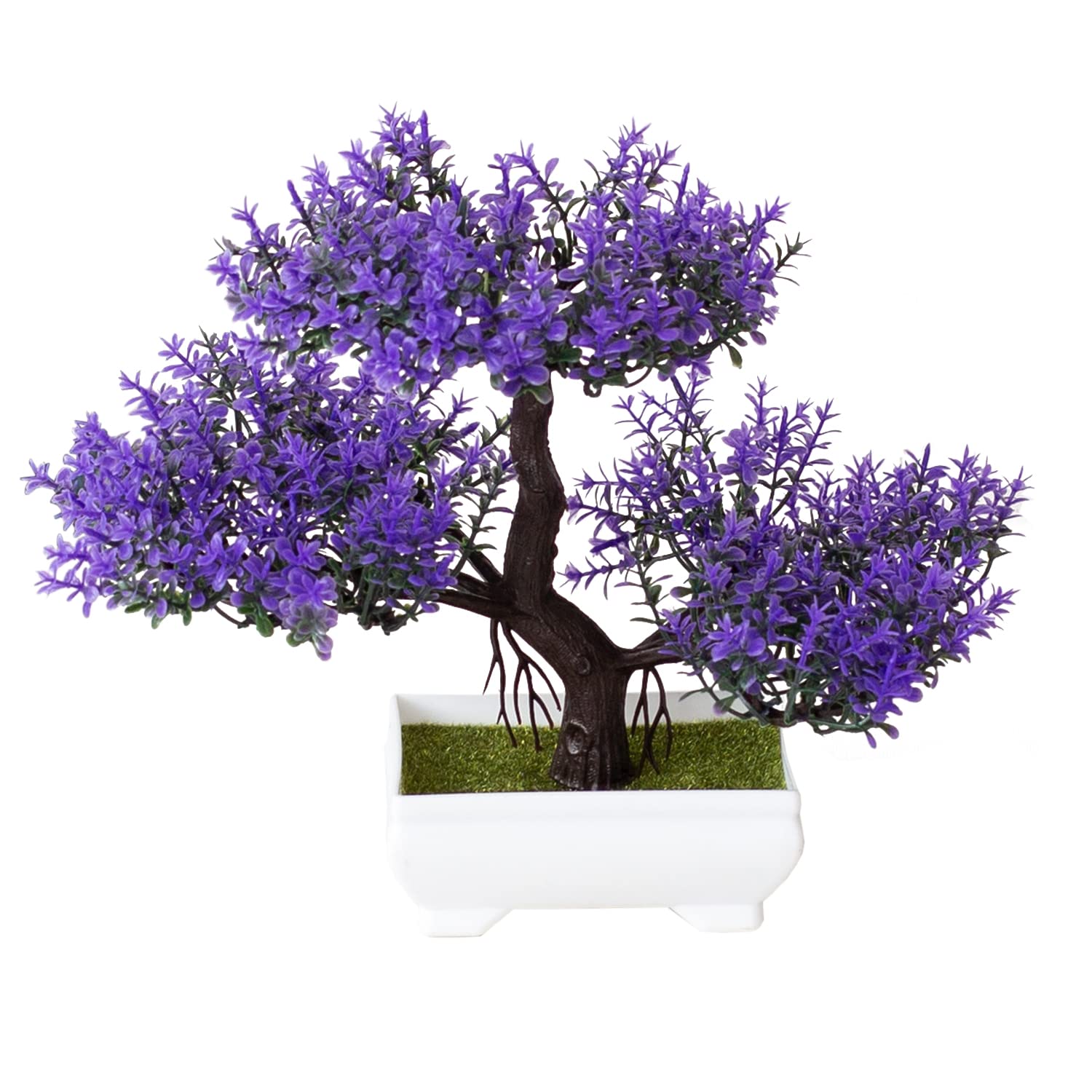 Verve Jelly Artificial Cedar & Pine Tree in Pot - Faux Potted Plant, Fake Flowers - Bonsai Plants for Home, Office, Desktop - Purple, 7.1x9.8in