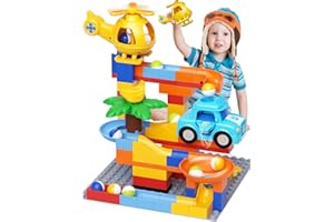 Hunloot Marble Run Building Blocks, Montessori Learning STEM Toys，Compatible with All Major Brands, Suitable for 3 4 5 6 7 8+ Boys Girls Gifts