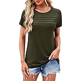 Amoretu Womens Summer Tops Crew Neck T Shirts Pleated Casual Short Sleeve Basic Tee Shirt