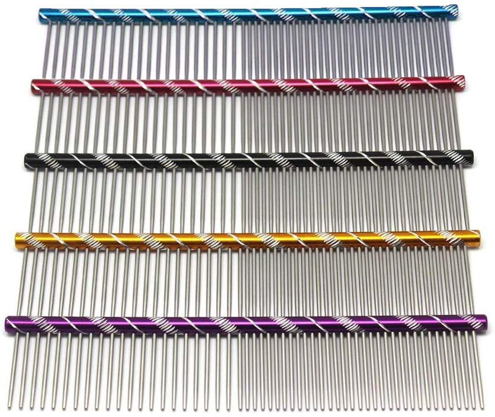 Meetory 1X Stainless Steel Pet Comb, Metal Pet Dog Cat Grooming Comb with Rounded Teeth for Large, Medium and Small Dogs and Cats, Rounded Spine 16cm Random Colour