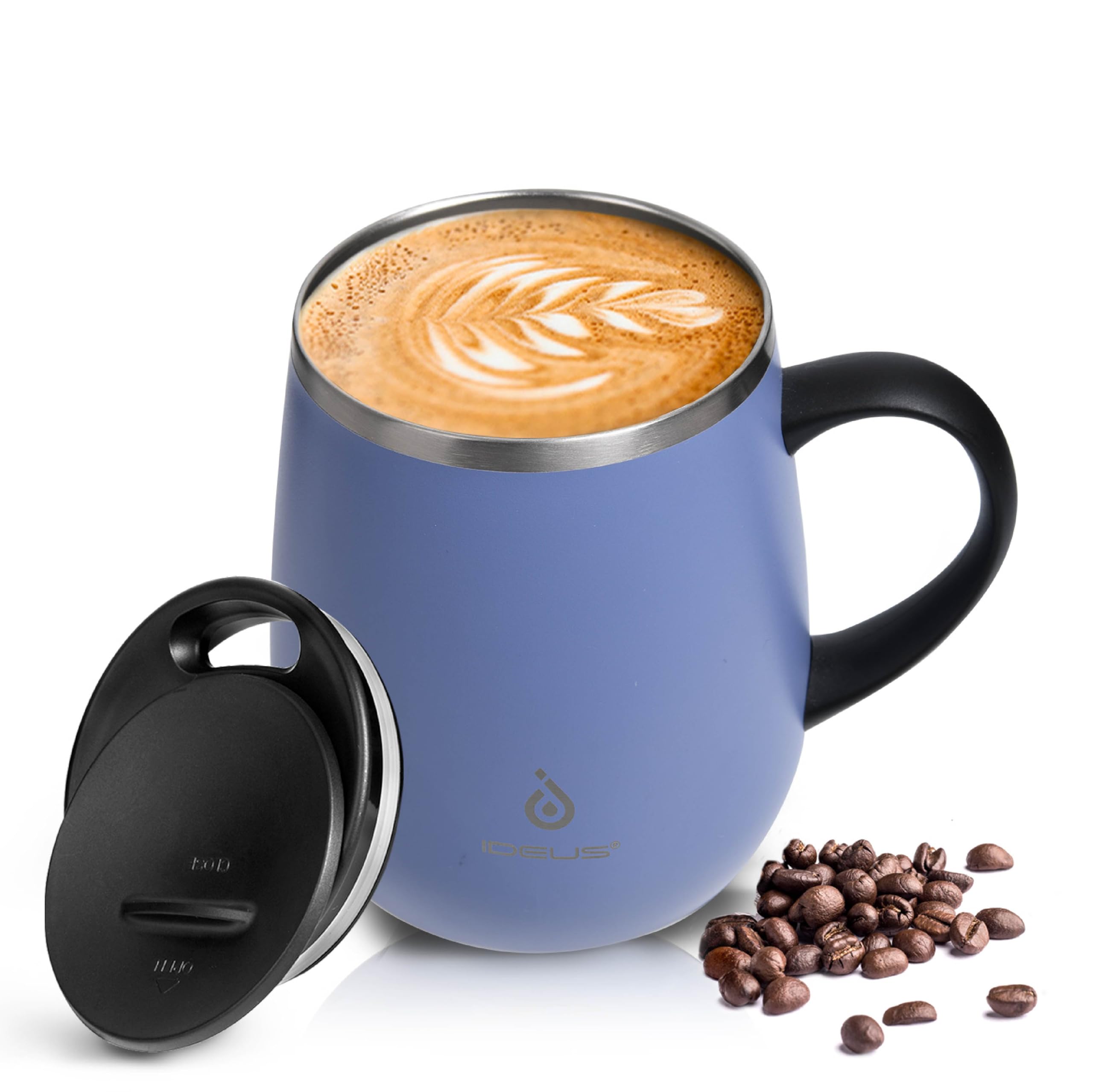 Photo 1 of Ideus 16 oz Insulated Coffee Mug with Handle and Lid, Double Wall Stainless Steel Vacuum Thermal Coffee Mug, Travel Coffee Cup Thermal Cup for Home and Office, Ocean Blue