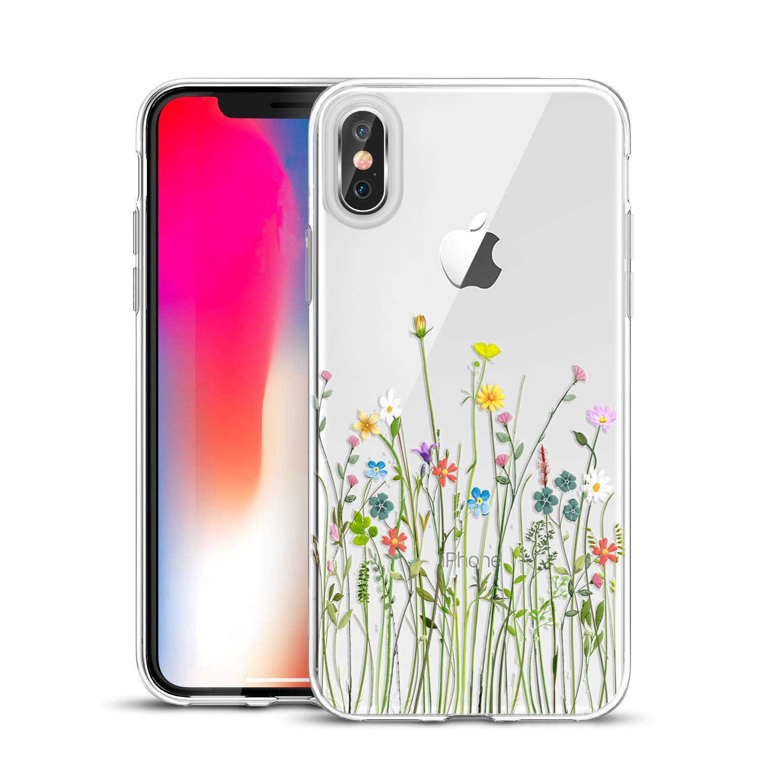 Unov Case Compatible with iPhone Xs iPhone X Case Clear with Pattern Slim Protective Soft TPU Bumper Embossed Design Shock Absorption 5.8 Inch (Flower Bouquet) — image 1