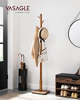 VASAGLE Coat Rack Solid Wood Free Standing Hall Tree 8 Hooks Dark Walnut view 2