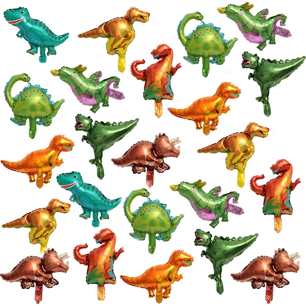 REYOK 24Pcs Mini Dinosaur Foil Balloons Aluminum Mylar Helium Balloons for Weddings Birthday Graduation Party Bridal Shower Jungle Style Party Decorations