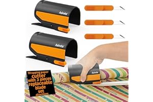 ASIROTA 2 PC Christmas Gifts Wrapping Paper Cutter with 3 Replaced Blade, Adapt for Any Diameter Wrapping Paper Roll, Antislip Silicone Hold Touch Surface, Cut Efficient Straight Easily & Safely on Christmas