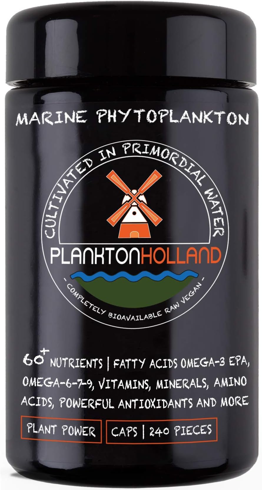 Marine Phytoplankton 240 Capsules | 500mg | 1-2 Month Supply | High Dosage | 100% Pure | Omega-3 | Vegan | Detox | Violet Glass Container