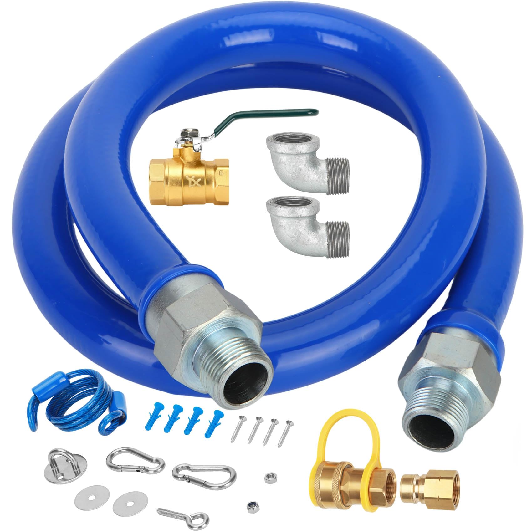 Photo 1 of 1675kit48 Safety System Kit, 48" Commercial Gas Hose Connector Kit with 3/4" Quick Disconnect, Gas Hose for Kitchen Equipment Commercial Standard Gas Connector, Full Port Valve, Restraining Devices