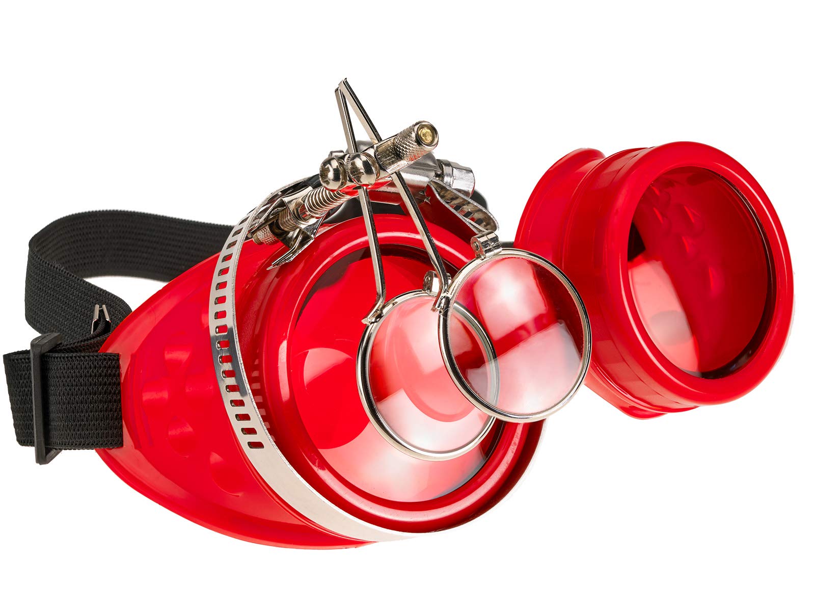 4sold Loupe Steampunk Black Cyber Goggles Rave Goth Vintage Victorian like Sunglasses (Eye Loupes Red)