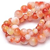Chicager Natural Stone Beads for Jewelry Making,8mm Orange Jade Polished Smooth Round Gemstone Beads for Bracelet Necklace 15 Inch