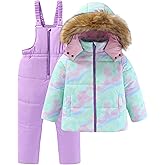 LUCKYLUAN Girls 2 Piece Snowsuit Warm Padded Ski Jacket and Bib Pants Outfit Set