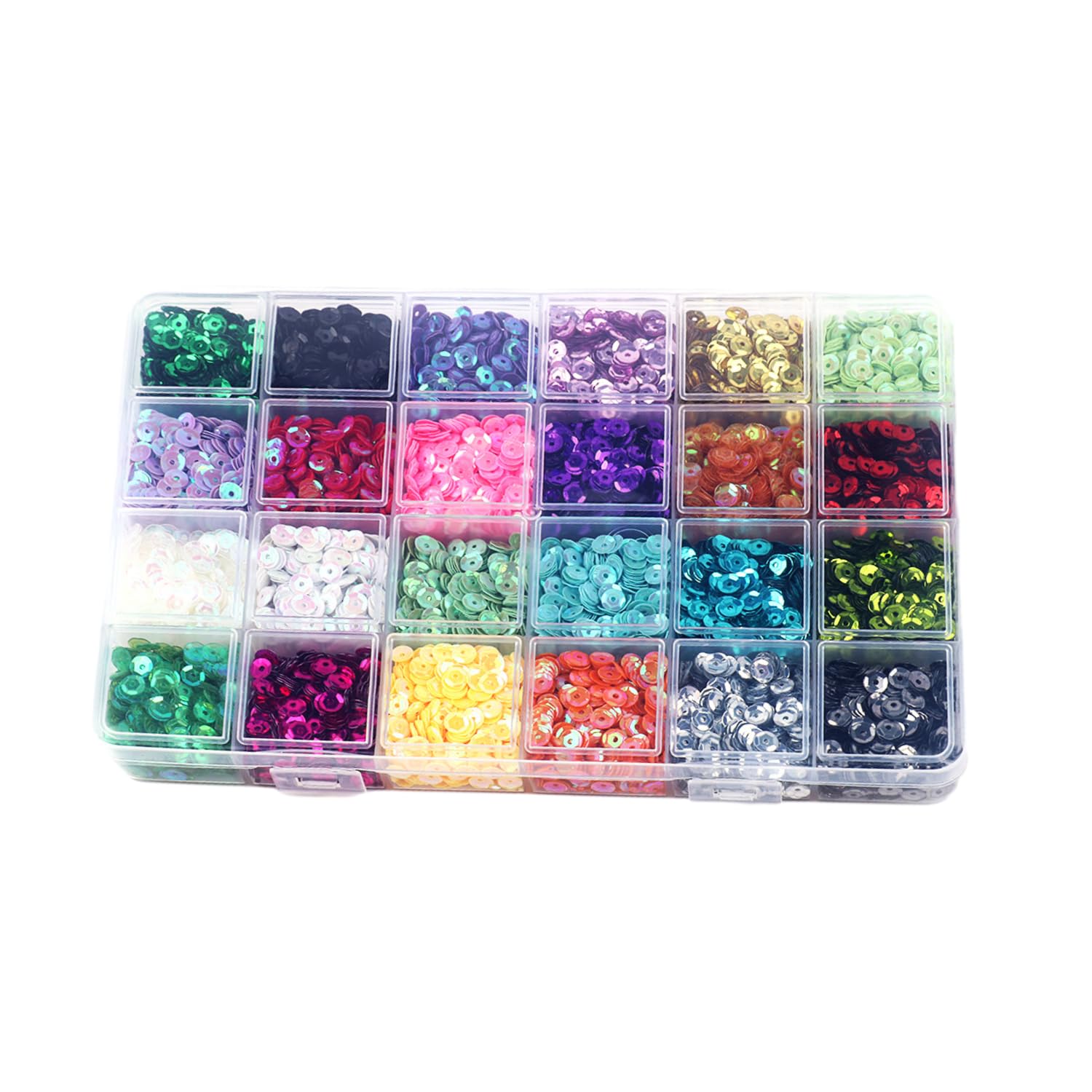 200g Bulk Sequins, 5mm Round Embroidered Sequins, Perforated Bulk PVC Sequins, Suitable for DIY Crafts, Clothing, Jewelry (24 Colors)