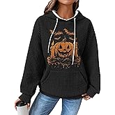 domirica Halloween Sweatshirt Vintage Waffle Sweatshirt Lightweight Hoodies Spooky Graphic Street Style Holiday Tops