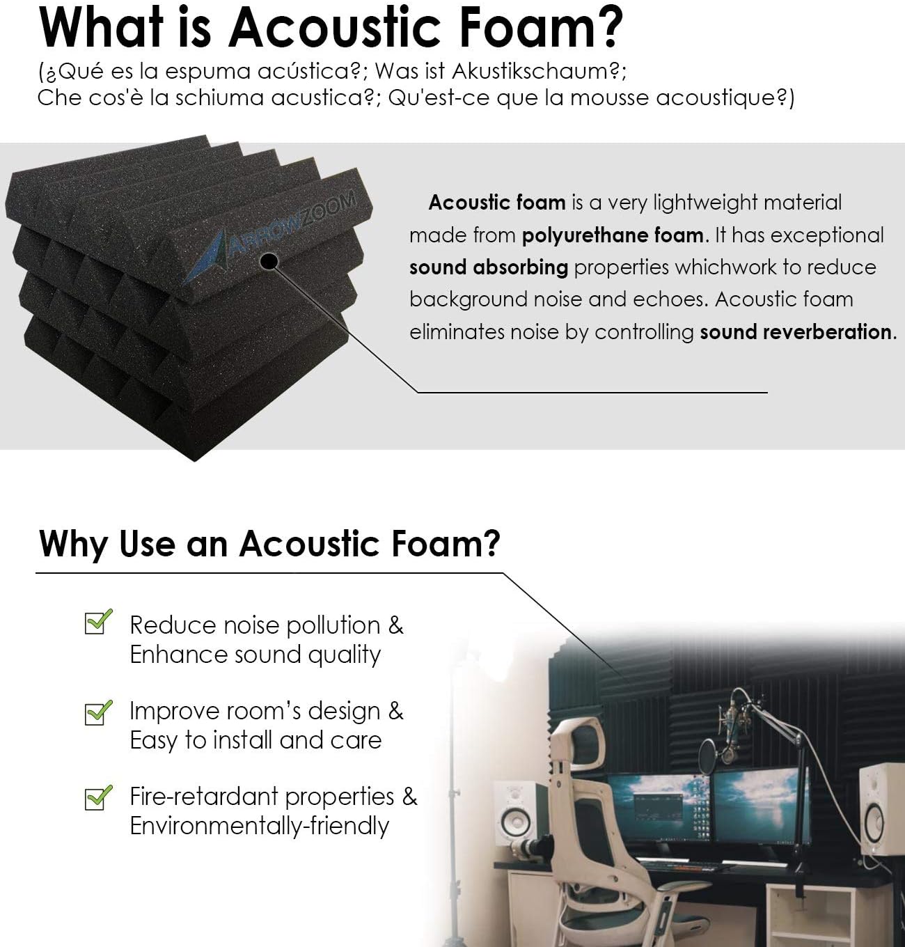 Arrowzoom 12 High Quality Acoustic Foam Tiles Wedge Sound Absorbing Treatment Panels Fire Retardant Red Black 25x25x5cm - Image 5