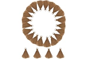 MSCFTFB 100 Pieces Mini Tassels Mala Tassel Kit with Jump Rings for Earring Necklace Jewelry Making Garland Keychain Charms Crafts Decorations(Khaki)