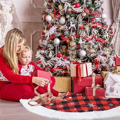 Buy Chichic 48 Inch Large Christmas Tree Skirt Christmas Decorations Luxury Red Black Buffalo Plaid Tree Skirt Check With Plush White Faux Fur Xmas Trim For Rustic Farmhouse Christmas Holiday Decorations Online