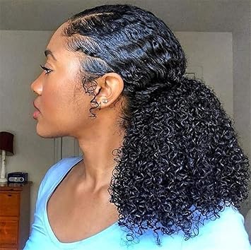Amazon Com Allrun Human Hair Afro Ponytail 14inch Kinky Curly