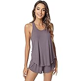 NACHILA Pajamas for Women-Viscose from Bamboo, Ribbed Racerback Tank Top Sexy Split Shorts Pajama Sets Cooling Sleep Cami Pjs