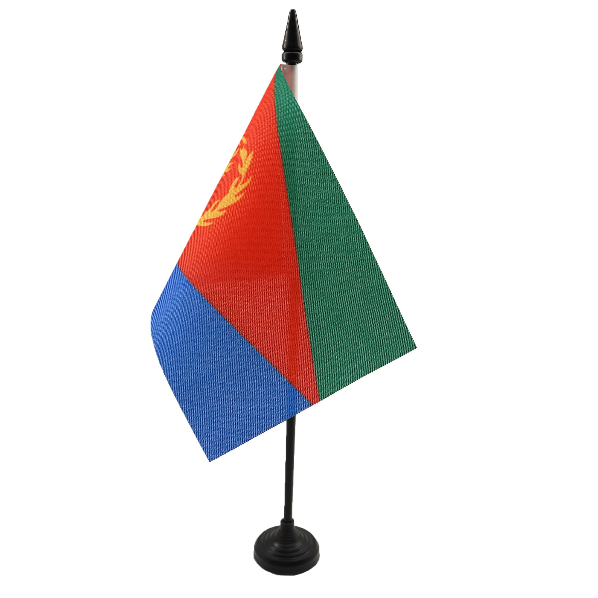 AZ FLAG - Eritrea Table Flag 4'' x 6'' - Eritrean Office Mini Banner 100% Polyester 15 x 10 cm - Mini Desk Flag with 10'' Pole and Black Plastic Base