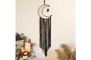 ANROYE Witchy Crescent Moon Dream Catcher with Purple Agate, Witch Pagan Woven Wall Hanging Dreamcatcher with Light, Gothic Wiccan Hippie Decor with Ornament Decoration Women Gift for Bedroom Christmas