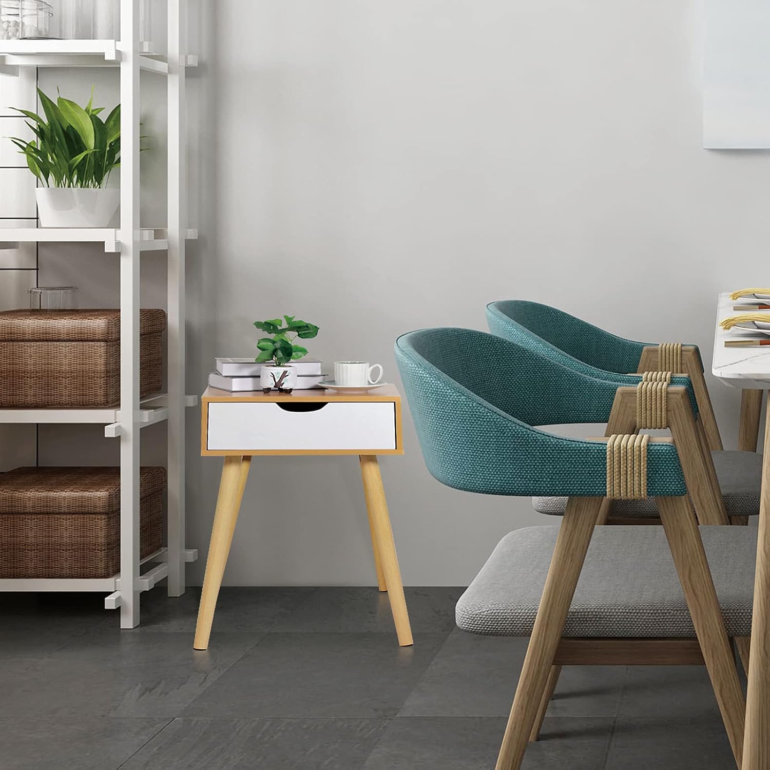 Tiita Nightstand with Storage Drawer, Fashion Modern Assemble Storage Cabinet Bedroom Bedside, End Side Table Solid Wood Legs, Drawer Nightstand for Bedroom, Living Room, Office: Kitchen & Dining