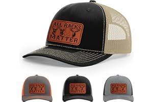 All Racks Matter, Funny Deer Elk Moose Boob Hunting Hat, 112 Style Trucker Leather Patch Hat for Men & Women, 6 Panel Basebal