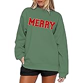 SANIXJOO Merry Sweatshirts for Women Christmas Crewneck Fleece Lined Sweaters Chenille Sequin Letter Pullover Winter Tops