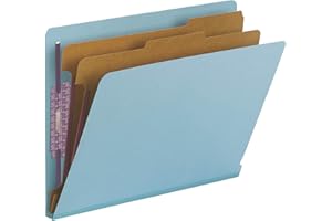 Smead 100% Recycled End Tab Pressboard Classification File Folder with SafeSHIELD Fasteners, 2 Dividers, 2" Expansion, Letter Size, Blue (26781)