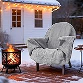 Reversible Sherpa Chair Cover Blanket with Waterproof 300D Oxford Back, Adjustable Drawstring, Non-Slip Design, Fits Chairs up to 23" – Ideal for Winter Home & Patio Use (Gray)