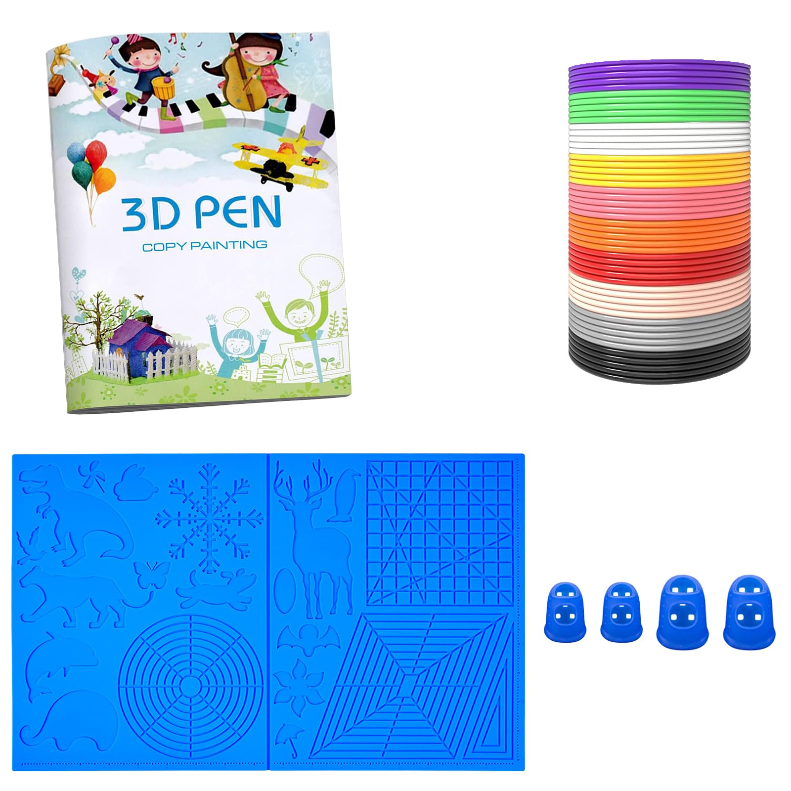 AQTAQ 3D Pen Mat|3D Printing Pen PLA Silk|Silicone Pad Template|3D Pen Template|Finger Protector, 10 Colors 1.75mm Total 50m, Large Silicone Pad, 3D Drawing Templates, for 3D Printing Pen