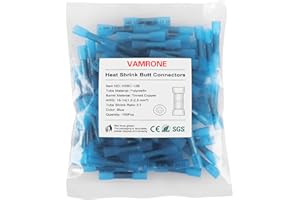 VAMRONE Heat Shrink Butt Wire Connectors, 100Pcs 16-14 AWG Blue Insulated Waterproof Electrical Wire Connectors Automotive Marine Grade Wire Crimp Terminals Butt Splices, Ideal for Boat, Truck, Stereo Blue