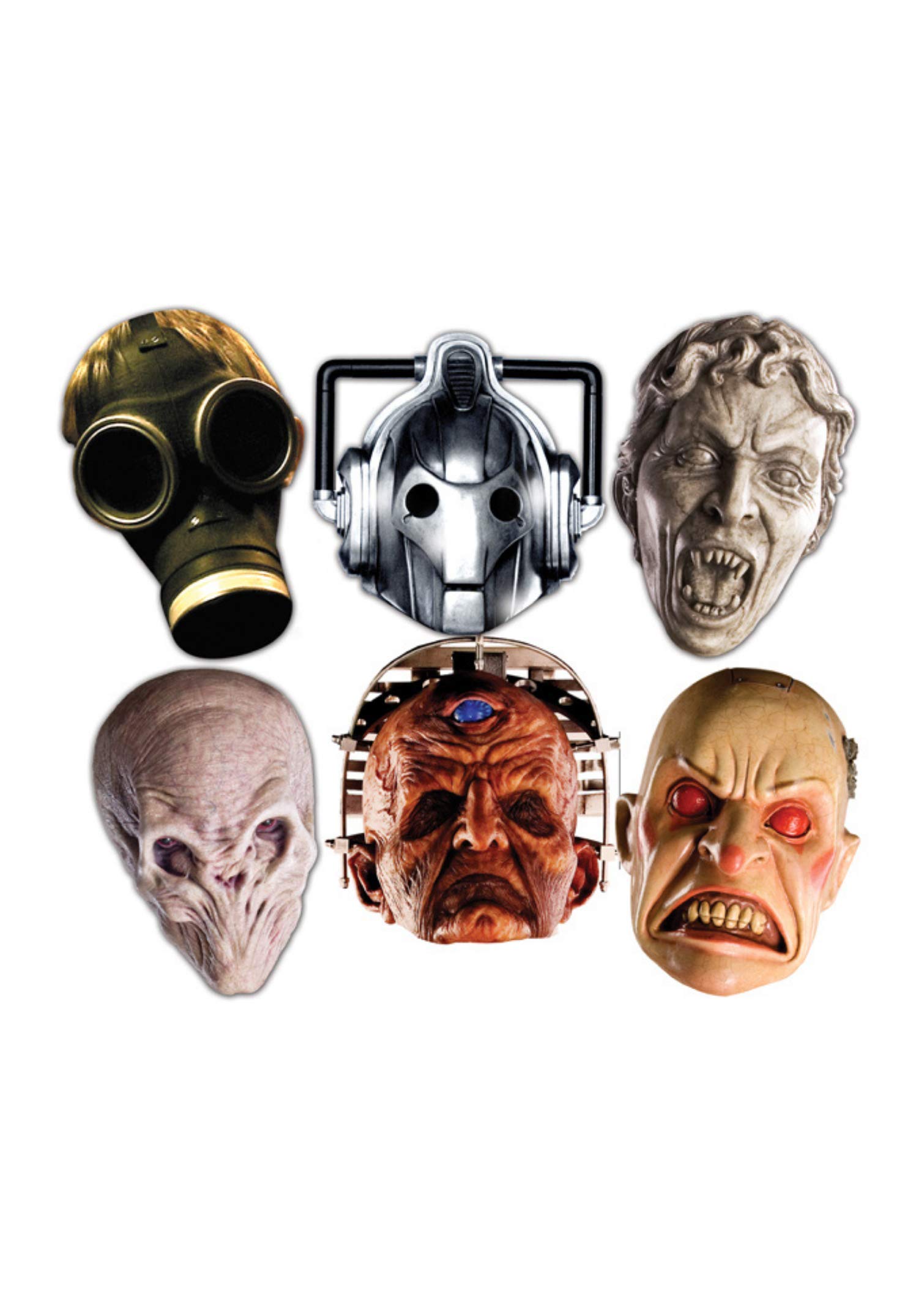 Star Cutouts SMP70 BBC Doctor Who - Monster Halloween Masks, Party 6 Pack (Cyberman, Smiler, Davros, Weeping Angel, Empty Child & Silent) Child/Silent, One Size