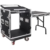 Sound Town Enhanced 1/2" (12mm) Plywood 12U PA DJ Rack/Road Case with 11U Slant Mixer Top, 20&rsquo;&rsquo; Rackable Depth, DJ Work Table and Casters, 12-Space ATA Case, Pro Tour Grade (STMR-S12UWT)